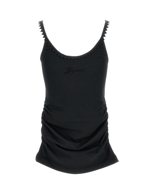 Jacquemus Black Solid Scoop Neck Top