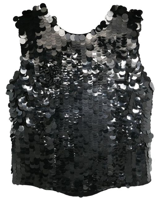 P.A.R.O.S.H. Black Glass Sequin Embellished Blouse