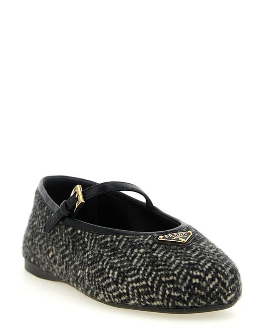 Prada Black Logo Ballet Flats