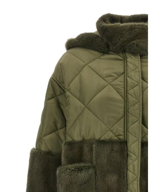 Blancha Green Nylon Diamond-Visone Long Down Jacket