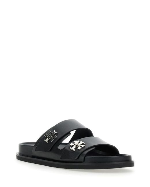 Tory Burch Black 'Turnlock' Sandals With Double Strap And Logo Plaque