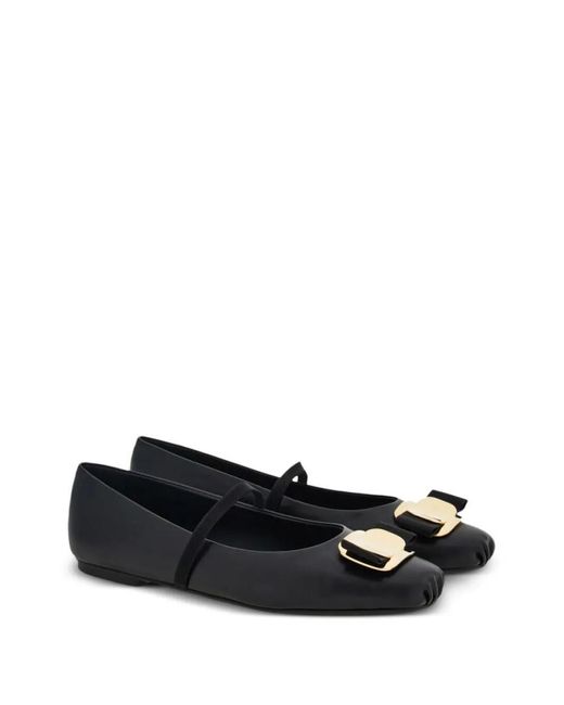 Ferragamo Black Slip On Ballet Flats