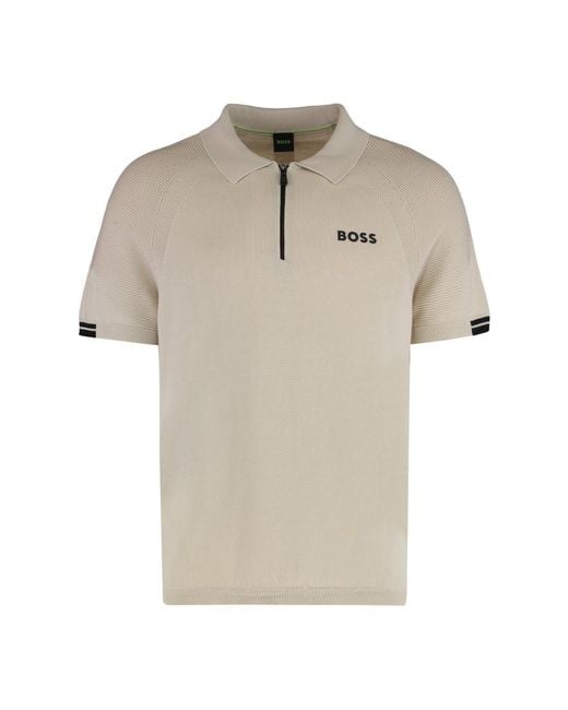 Boss Natural Half-Zip Logo Polo for men