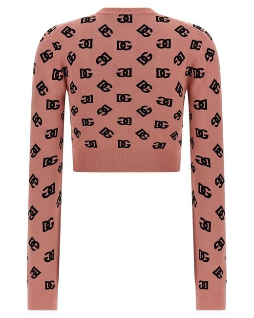 Dolce & Gabbana Pink Crop Sweater With All-Over Printed Dg Logo