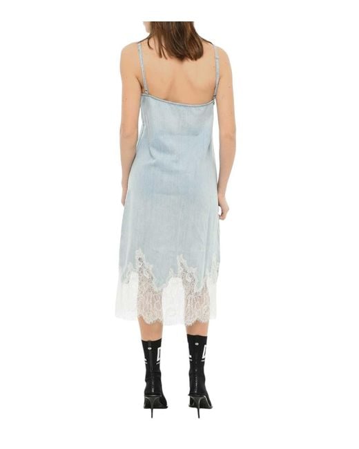 DIESEL Blue Solid V Neck Midi Dress