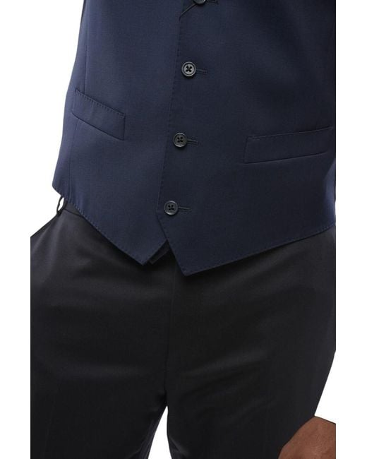 Corneliani Blue Solid V Neck Waistcoat for men