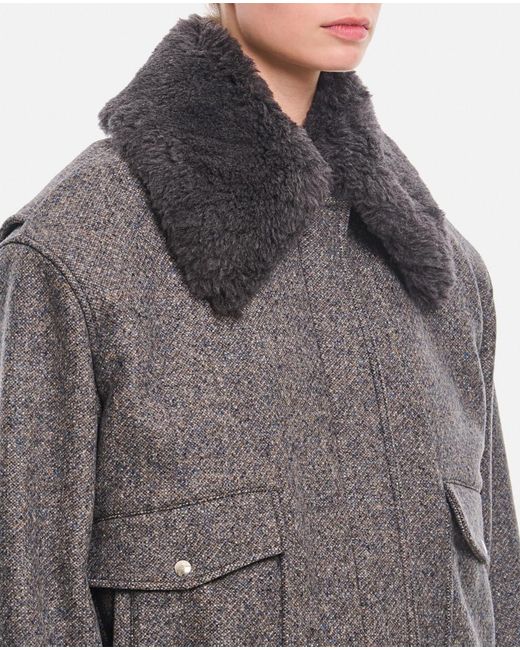 Stella McCartney Gray Dark Spread-Collar Coat