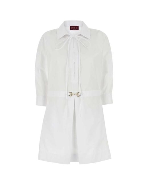 Gucci White Cotton Poplin Shirt Dress