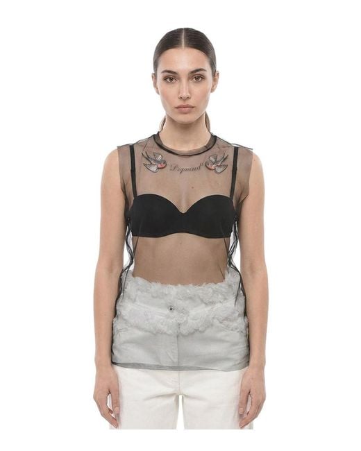 DSquared² Gray Embroidered Crew Neck Top