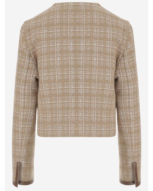 Pinko Natural Cotton Blend Jacket With Check Pattern