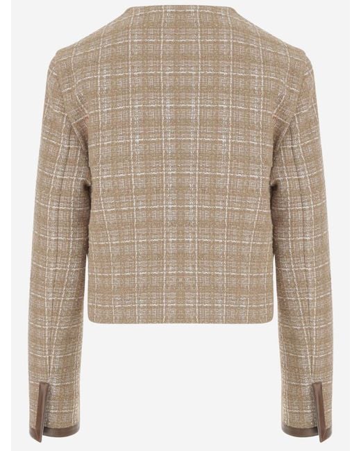 Pinko Natural Cotton Blend Jacket With Check Pattern