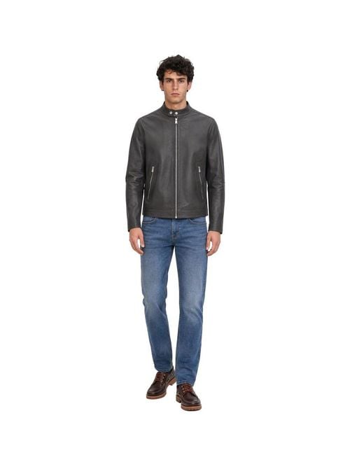 Boss Gray Solid Band Collar Jacket for men