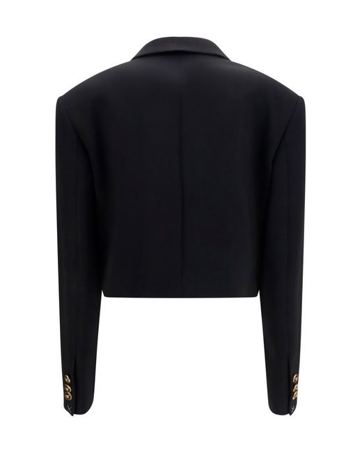 Versace Black Solid Peaked Lapel Blazer