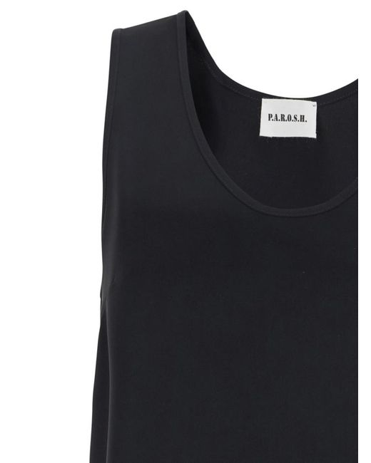 P.A.R.O.S.H. Black Solid Round Neck Top