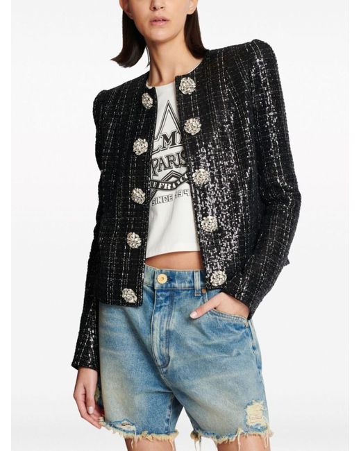 Balmain Black Tweed Sequin Blazer