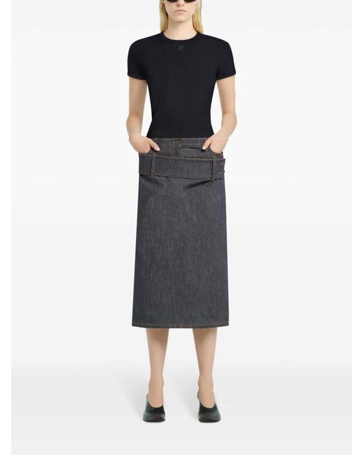 Courreges Black Fitted Mesh T-Shirt With Textured Appearance