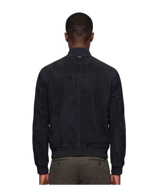 Boss Blue Solid Mock Collar Jacket for men