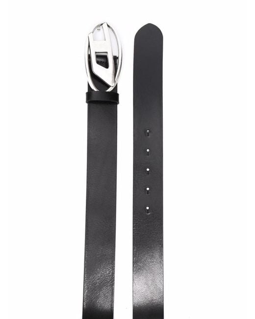 DIESEL Black Vegetable Leather Belt With D Logo Buckle