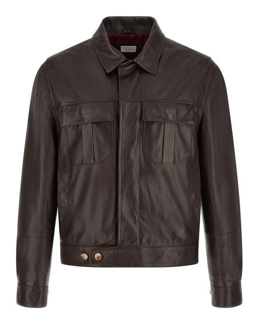 Brunello Cucinelli Black Solid Shirt Collar Jacket for men