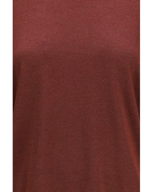 Brunello Cucinelli Red Solid Round Neck Sweater