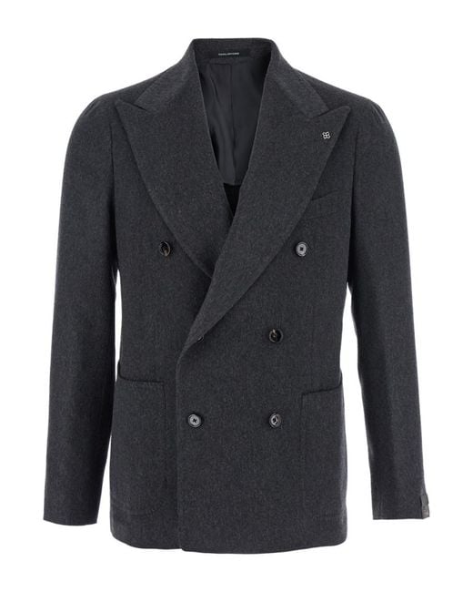 Tagliatore Blue Double-Breasted Jacket With Peak Revers for men