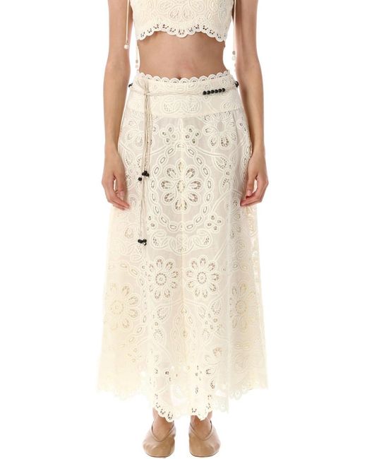 Zimmermann Natural Rhiannon Embroidered Midi Skirt