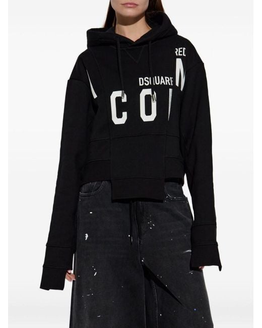 DSquared² Black Cotton Cropped Hoodie