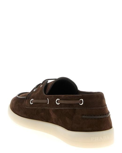Prada Brown Solid Boat Loafers for men
