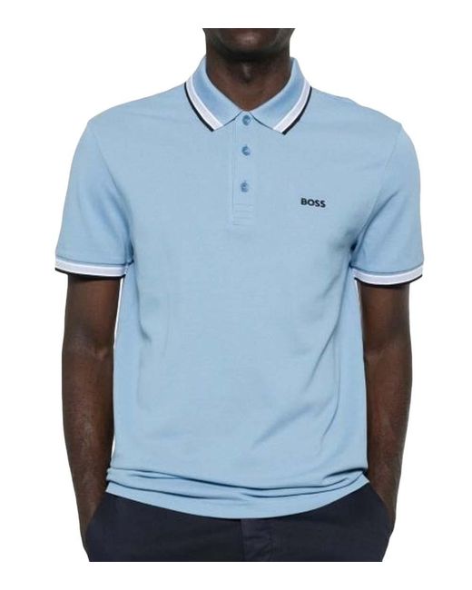Boss Blue Solid Shirt Collar Polo for men