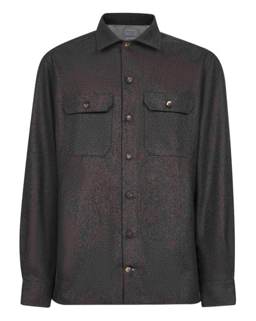 Brunello Cucinelli Black Wool Shirt for men