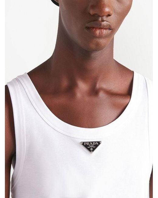 Prada White Brand-plaque Regular-fit Cotton Top for men