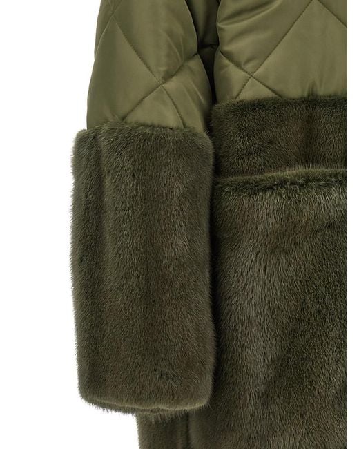 Blancha Green Nylon Diamond-Visone Long Down Jacket