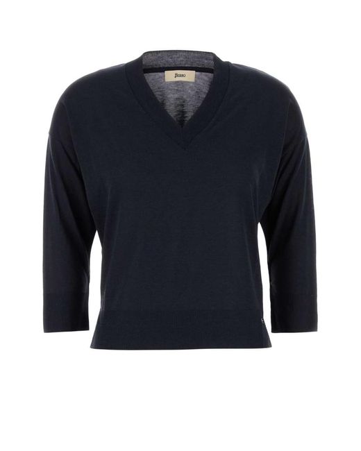 Herno Blue Lyocell Knitted Sweater