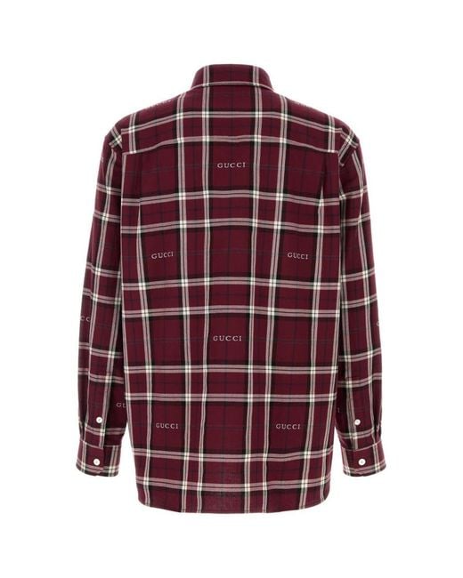 Gucci Red Regular Check Shirts for men