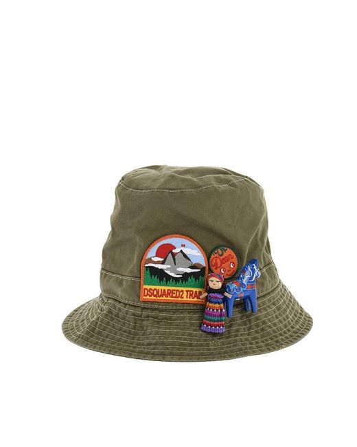 DSquared² Green Embroidered Logo Bucket Hat for men