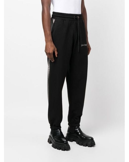Palm Angels Black Logo Print Cotton Track Pants for men