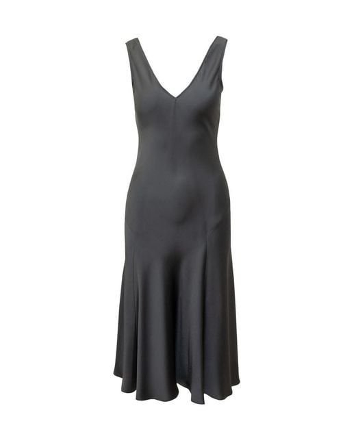 Max Mara Black Solid V Neck Maxi Dress