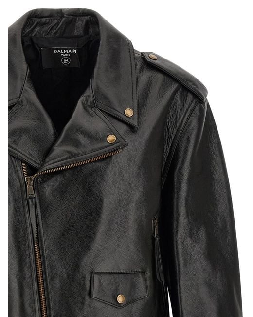 Balmain Black Leather Notched Lapel Jacket for men