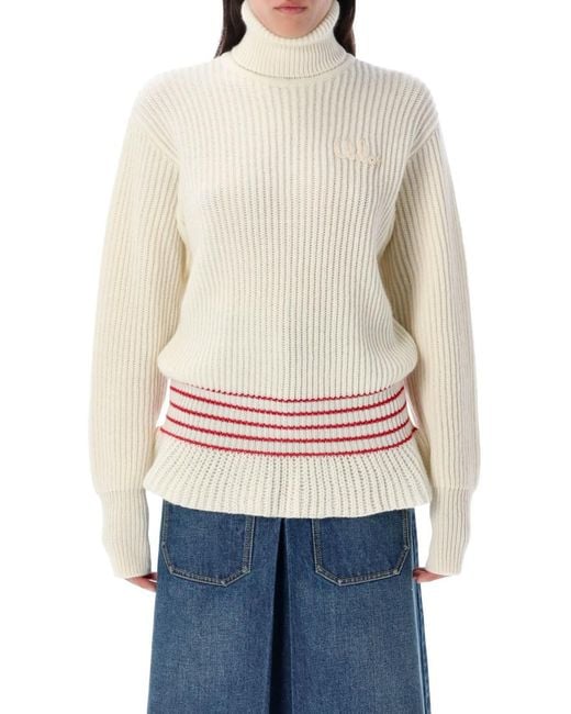 Chloé White Oversized Wool And Mohair Knit Turtleneck Jumper