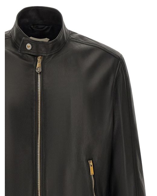 Versace Black Solid Mandarin Collar Jacket for men