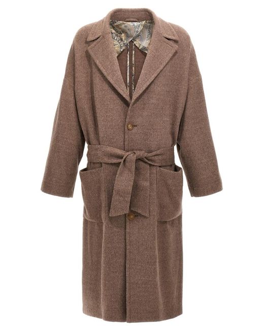Etro Brown Single-Breasted Wool Coat for men