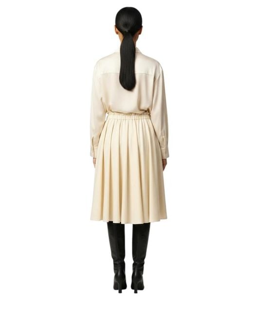 AMI Natural Pleated Midi Skirt