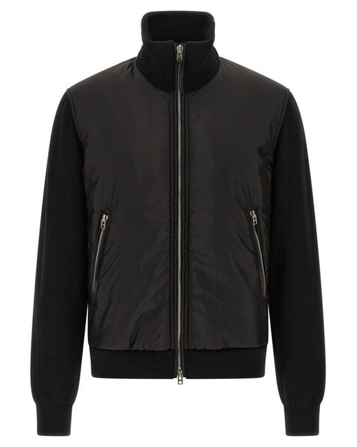 Tom Ford Black Solid Mock Collar Jacket for men