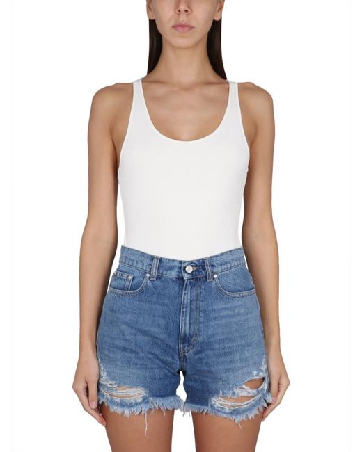 Stella McCartney Blue Solid Scoop Neck Top