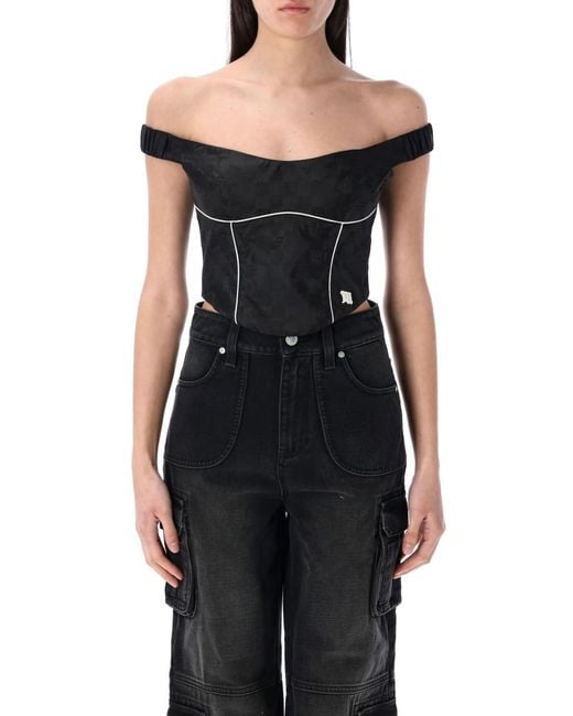 M I S B H V Black Monogram Nylon Corset Top