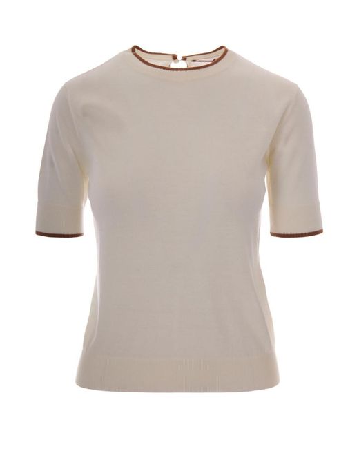 Max Mara White Solid Crew Neck Sweater