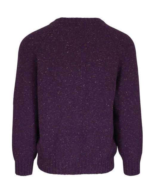 Brunello Cucinelli Purple Crewneck Textured Sweater for men