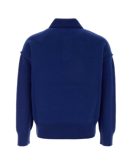AMI Blue Solid Shirt Collar Sweater for men