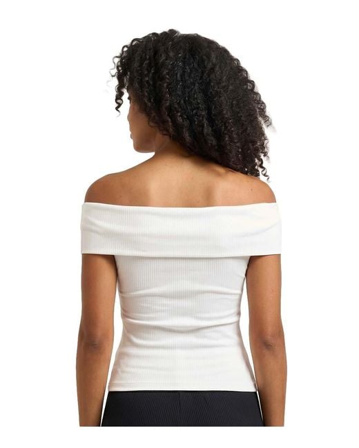 EA7 White Solid Off Shoulder Top
