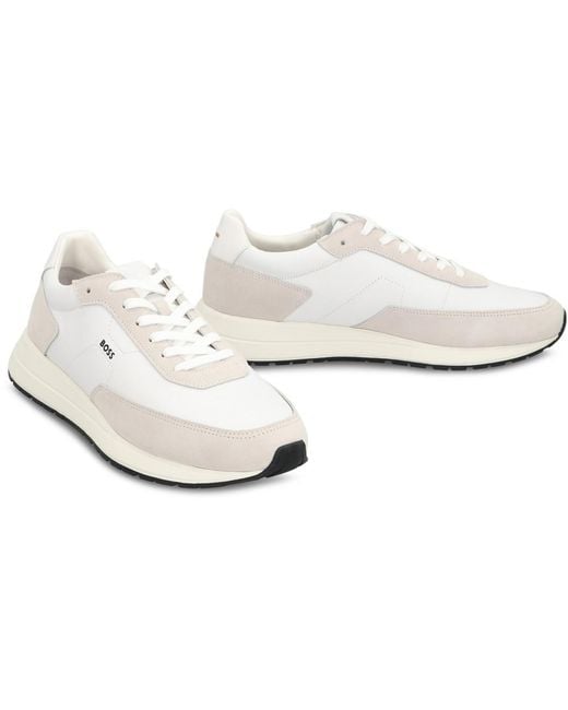 Boss White Solid Sneakers for men